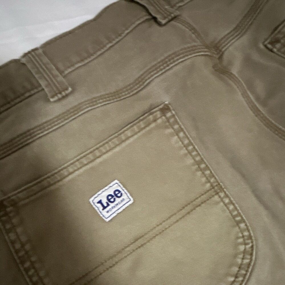 Lee Men’s Carpenter Pants Beige Canvas Cotton Elastane 38W Straight Pockets